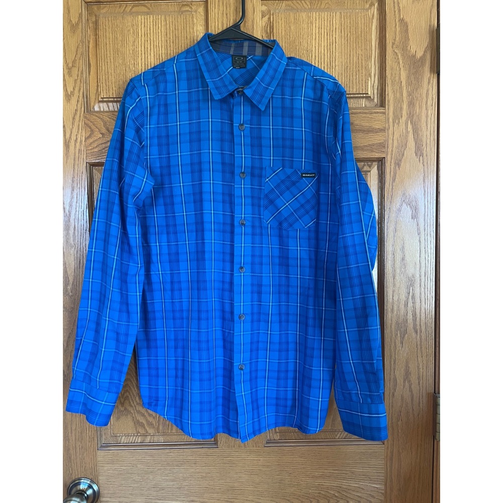 Oakley Men's Blue Plaid Long Sleeve Button Front Casual Outdoor Shirt 16.5"
